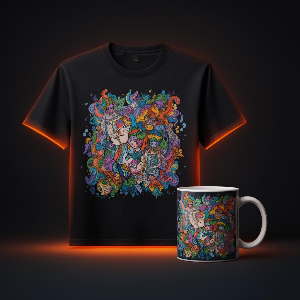 Custom printed T-shirt and mug